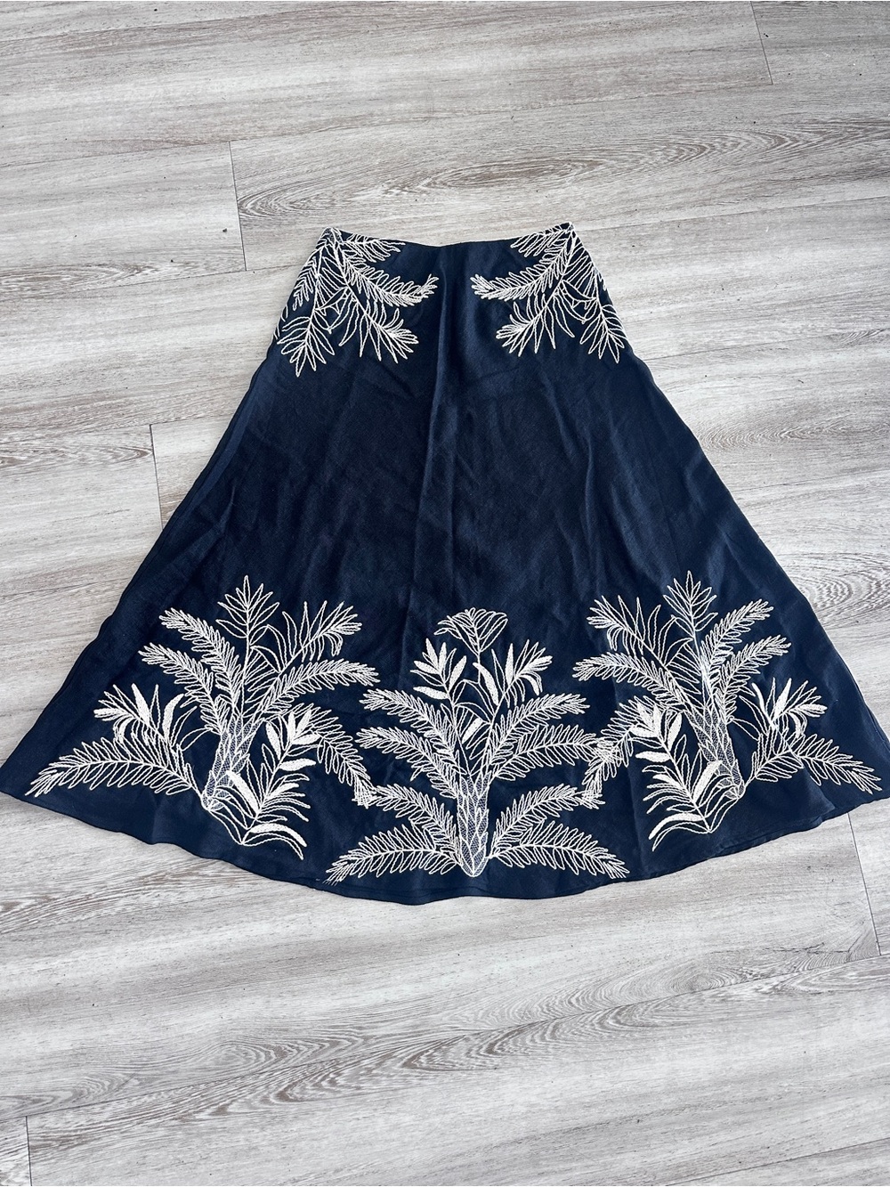 Y2K Joie Black White Embroidered Palm Tree Linen Blend Vacation Wear Skirt  XS